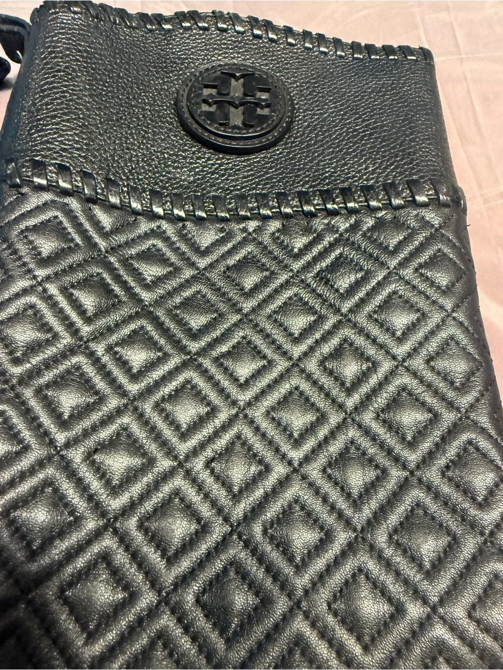 Tory Burch Marion Quilted Tall Riding Boot Black Leather Size 5.6 MSRP $598